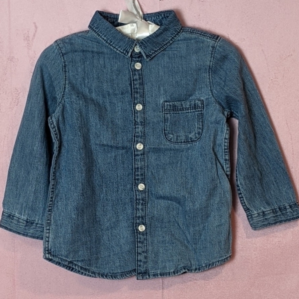 H&M Light Blue Long Sleeve Button Up Shirt size 2T